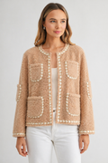 Judy Sherpa Jacket with Braided Ribbon Trim