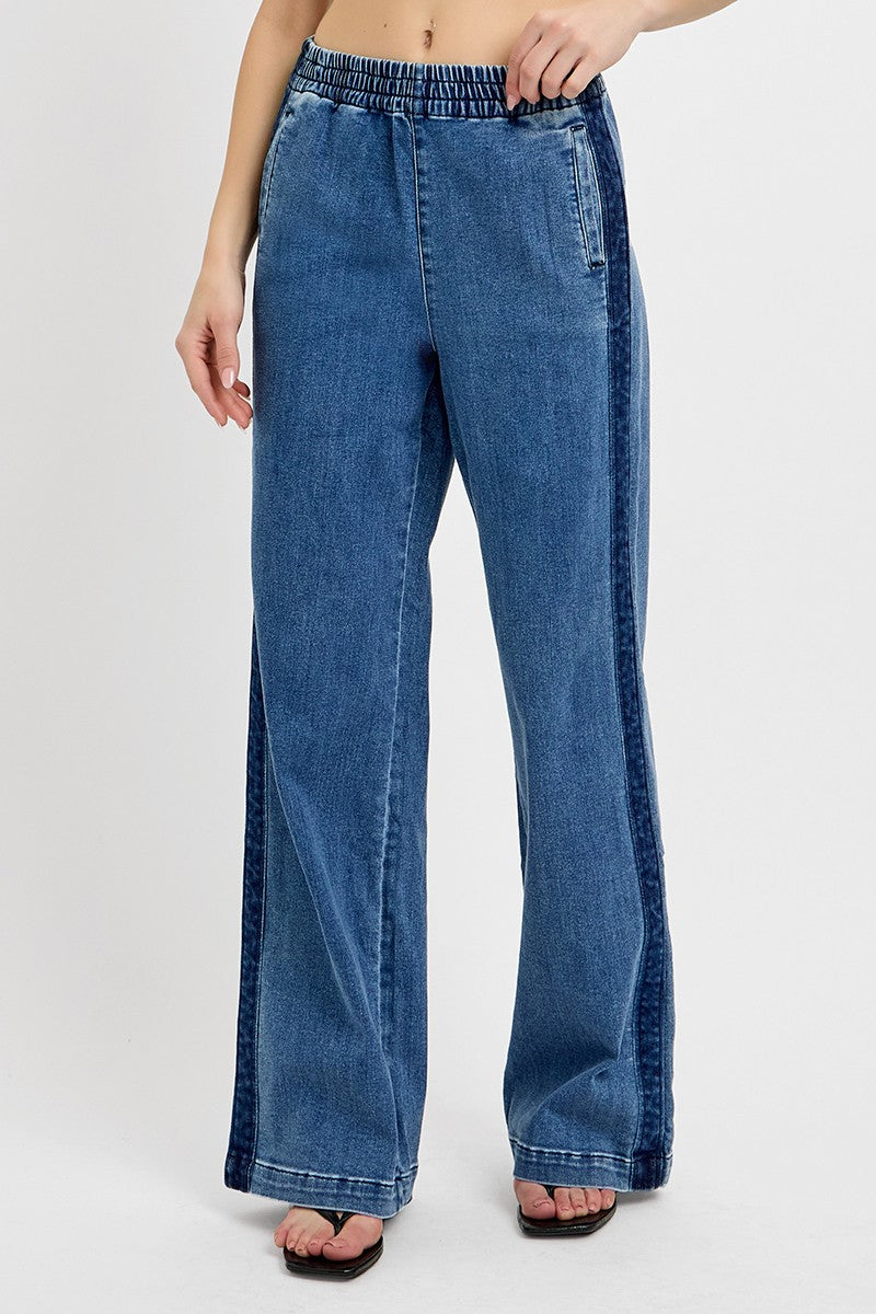 RISEN - Full Size Elastic Waist Wide Leg Jeans