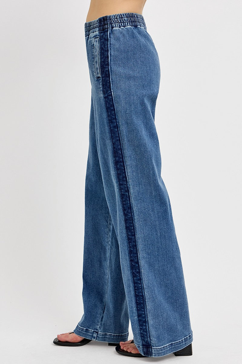 RISEN - Full Size Elastic Waist Wide Leg Jeans