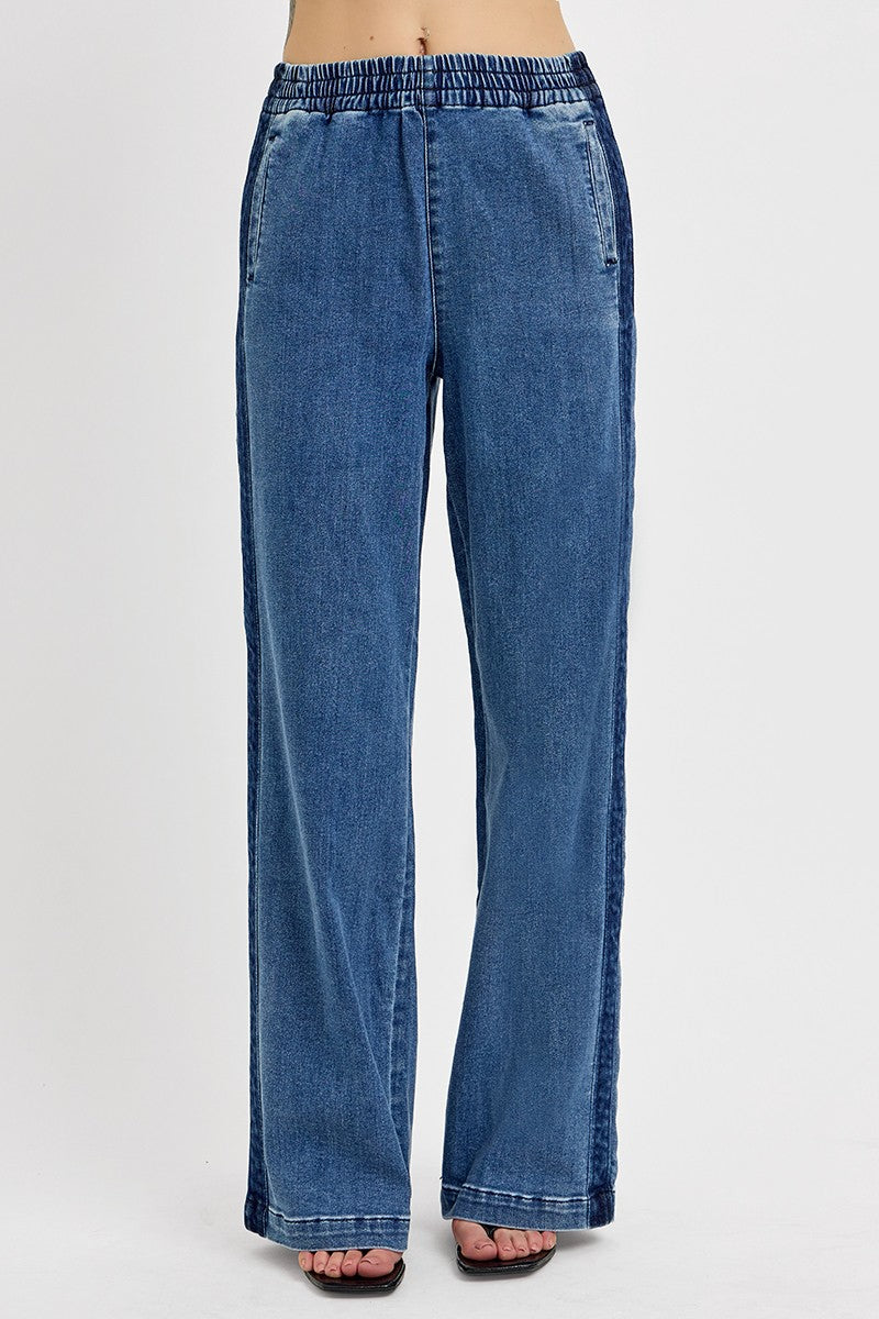 RISEN - Full Size Elastic Waist Wide Leg Jeans
