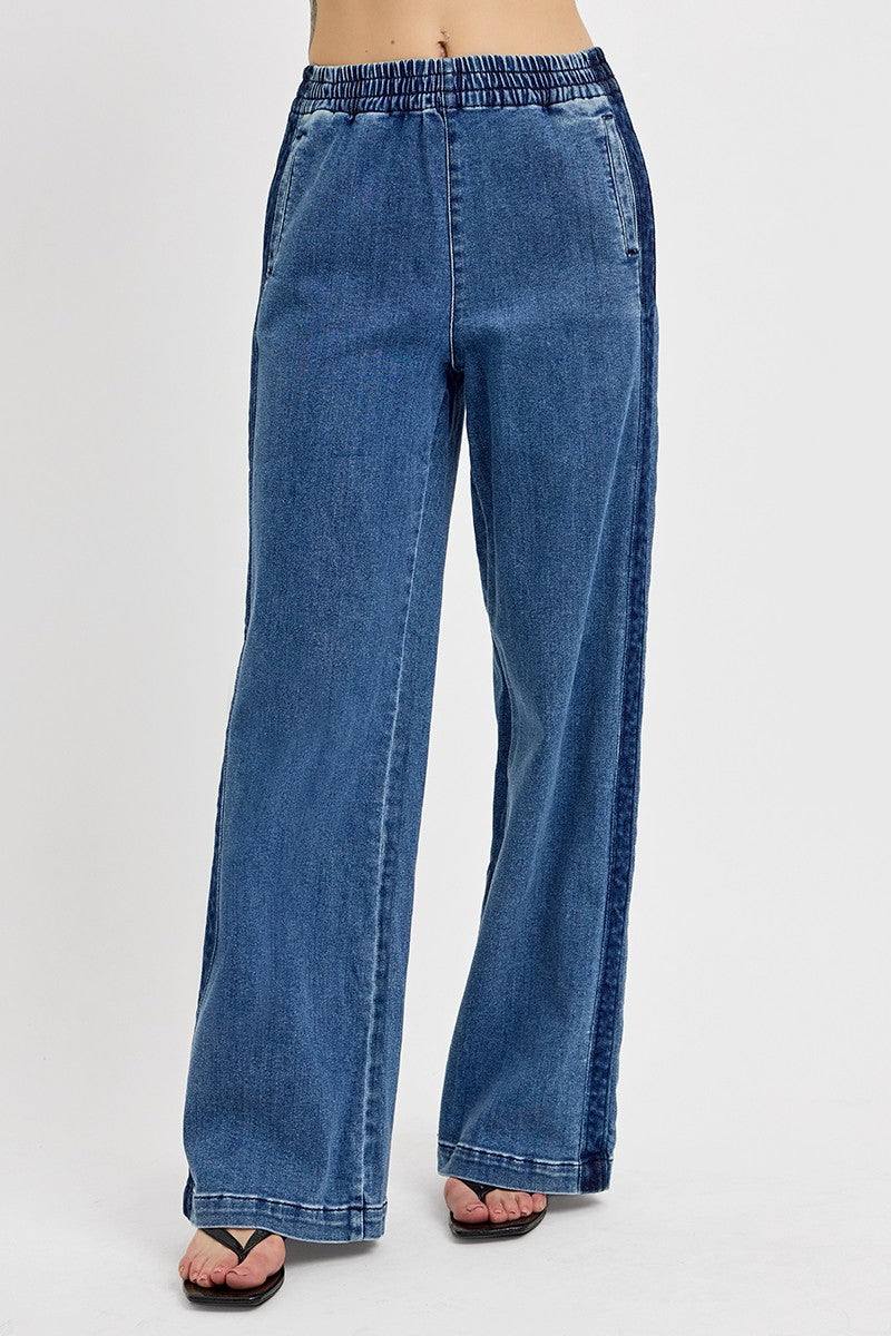 RISEN - Full Size Elastic Waist Wide Leg Jeans