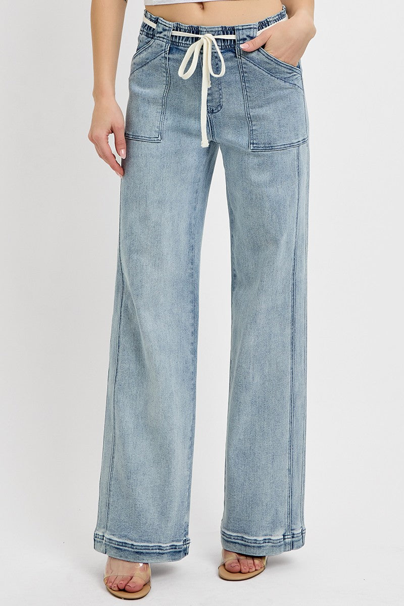 RISEN - Full Size Straight Pull-On Jeans with Pockets