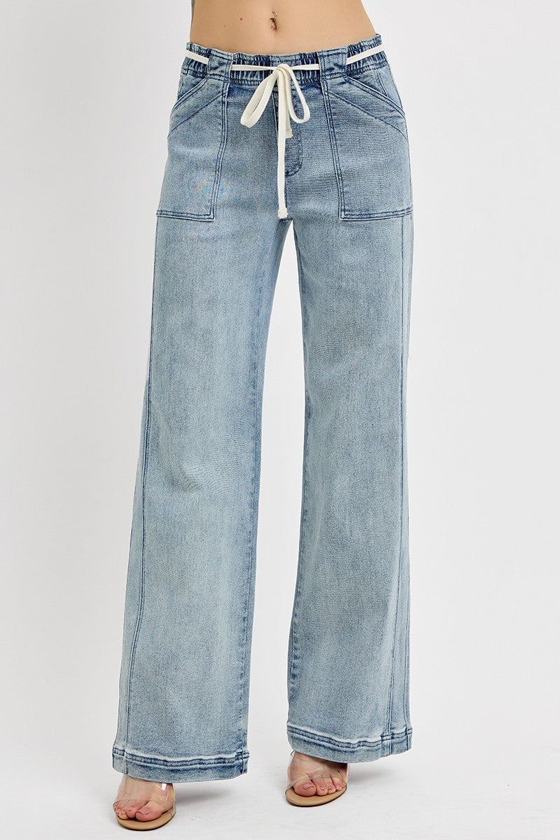 RISEN - Full Size Straight Pull-On Jeans with Pockets