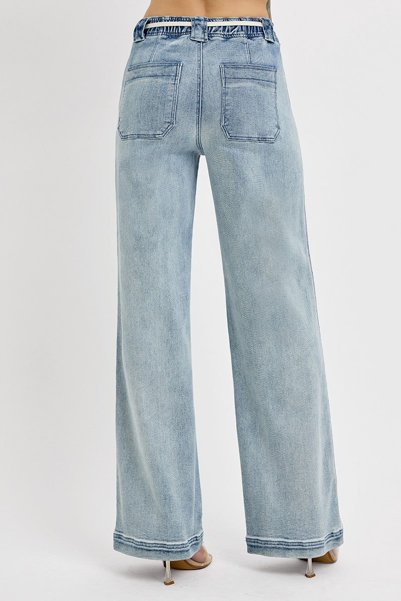 RISEN - Full Size Straight Pull-On Jeans with Pockets