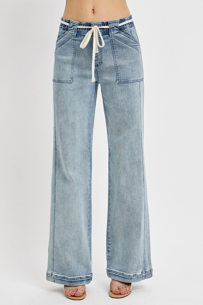 RISEN - Full Size Straight Pull-On Jeans with Pockets