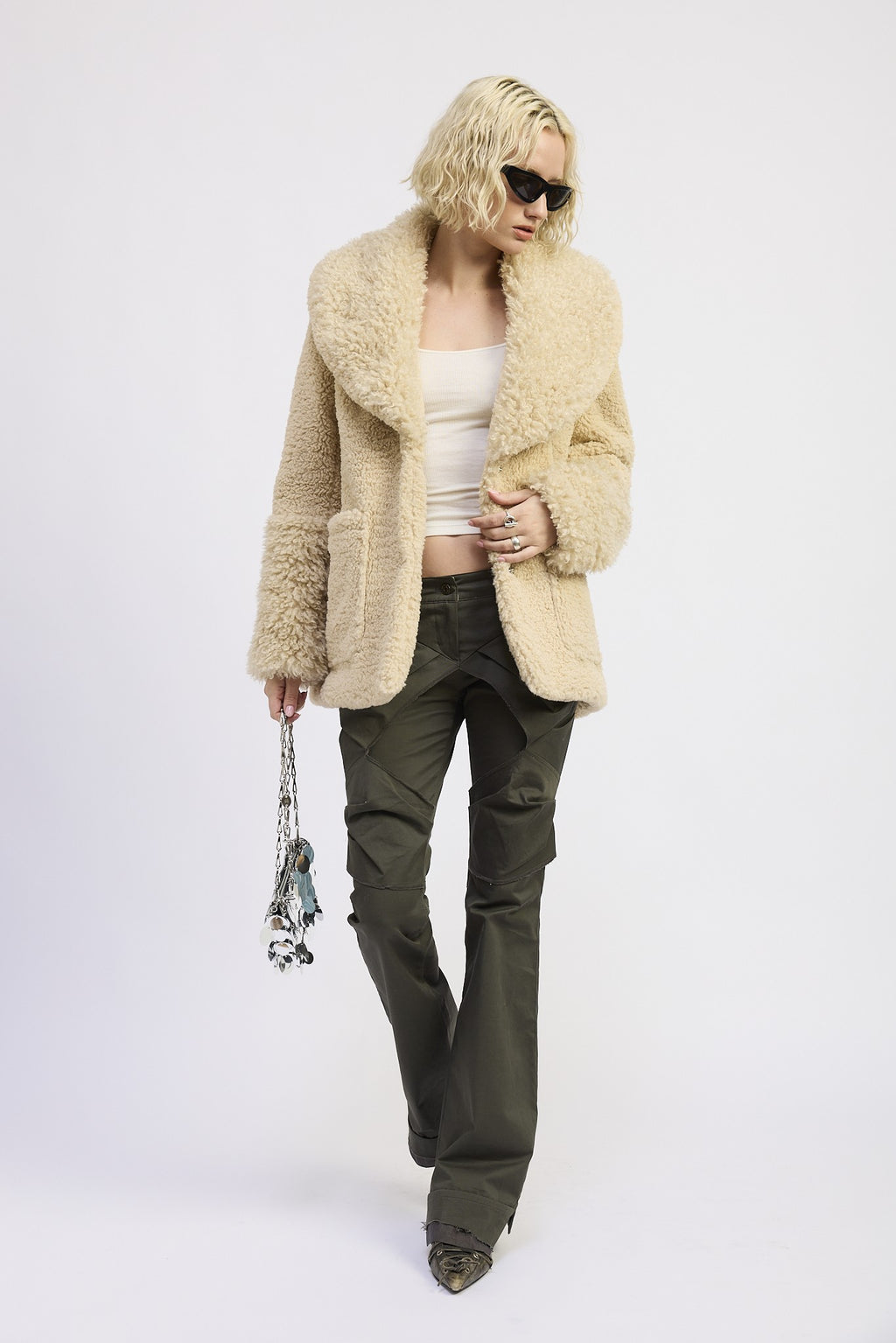 FUR TRIMMED FLEECE JACKET WITH POCKETS