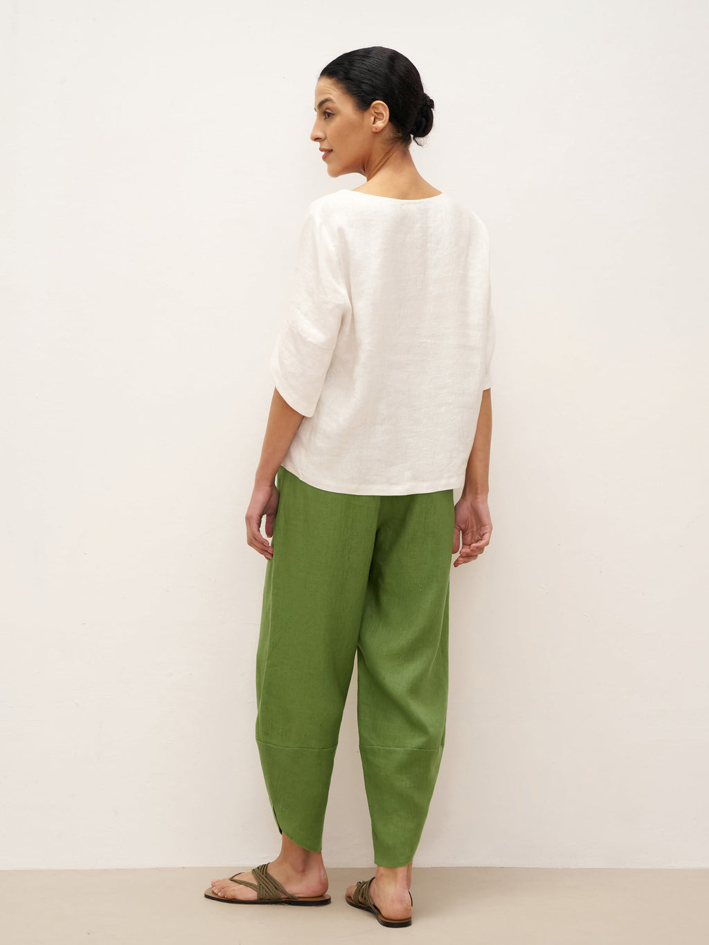 100% Linen Round Neck Petal-Sleeve Pullover LAUREL