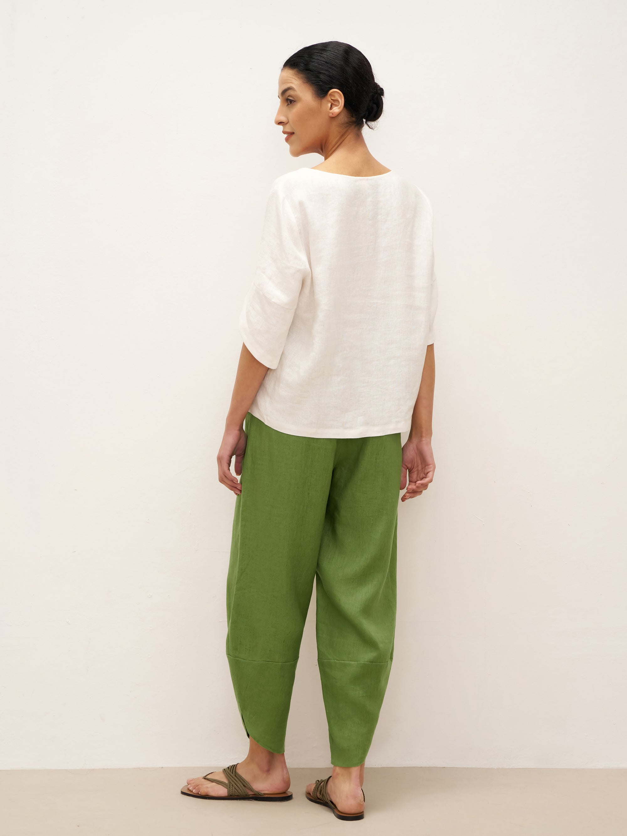 100% Linen Round Neck Petal-Sleeve Pullover LAUREL