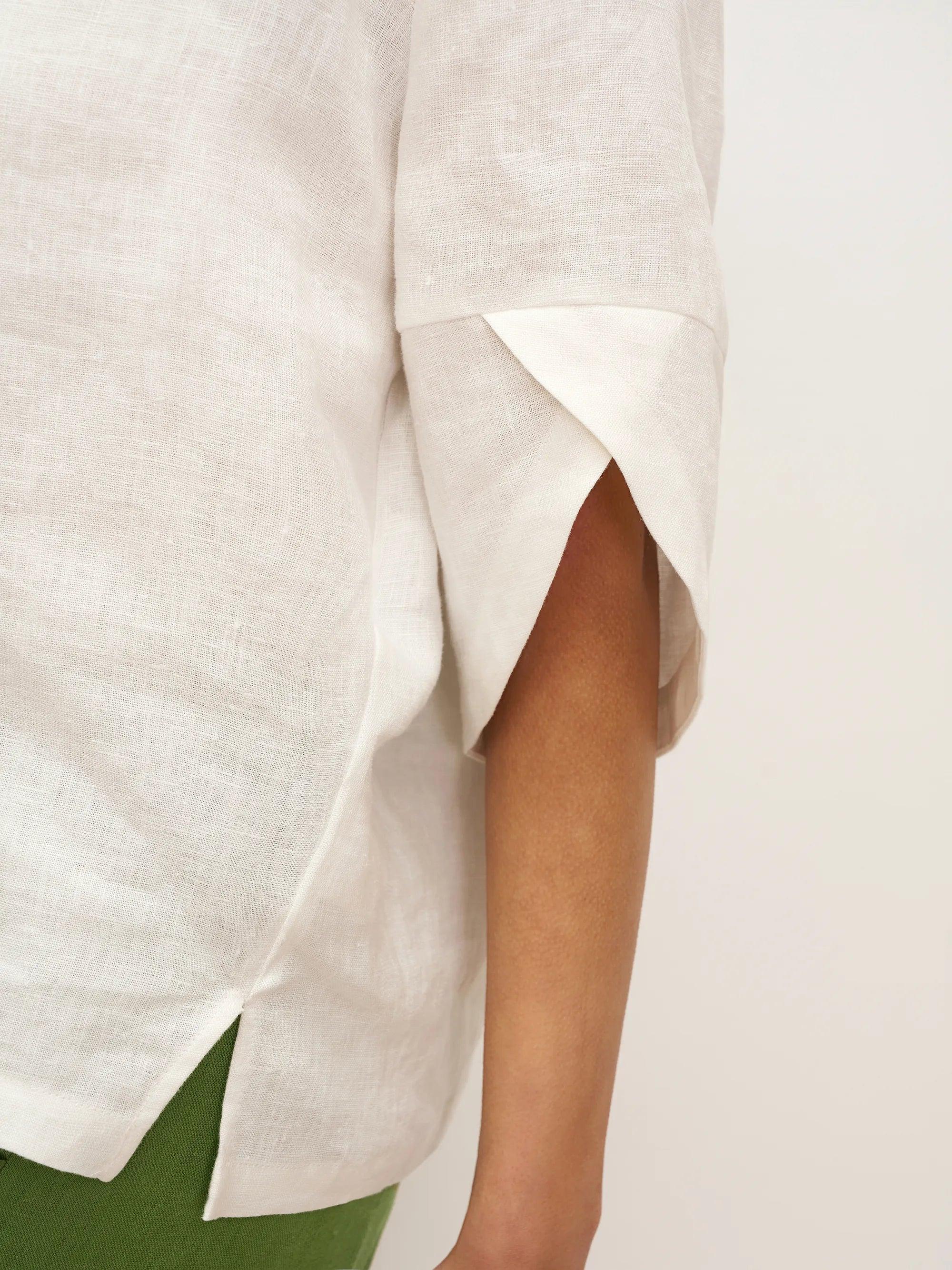 100% Linen Round Neck Petal-Sleeve Pullover LAUREL