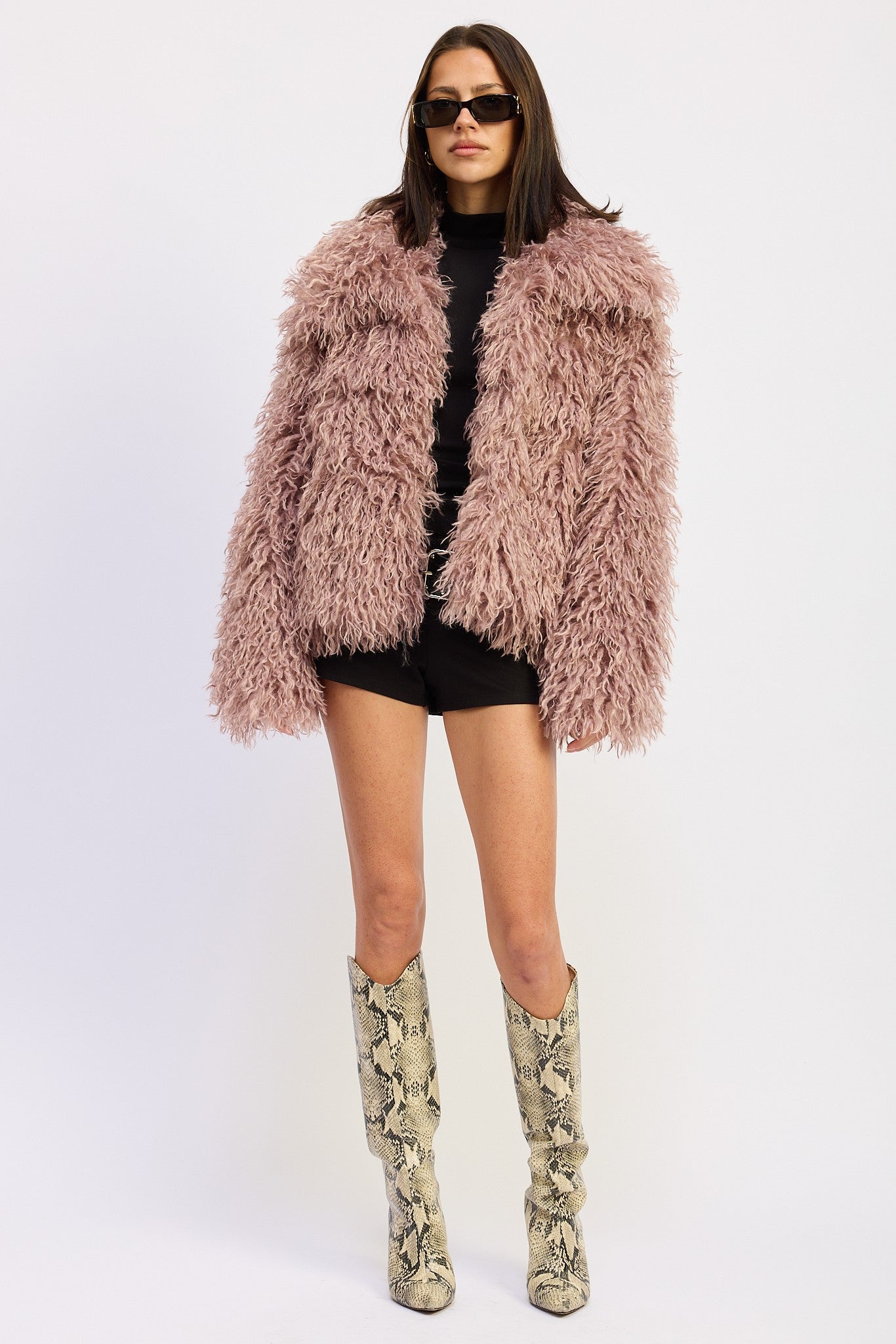SHAGGY FAUX FUR COAT WITH COLLAR