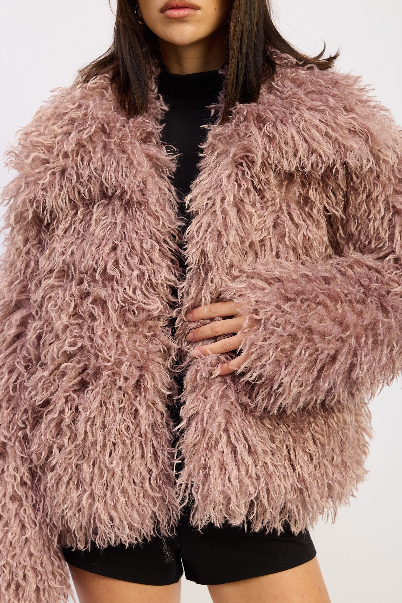 SHAGGY FAUX FUR COAT WITH COLLAR