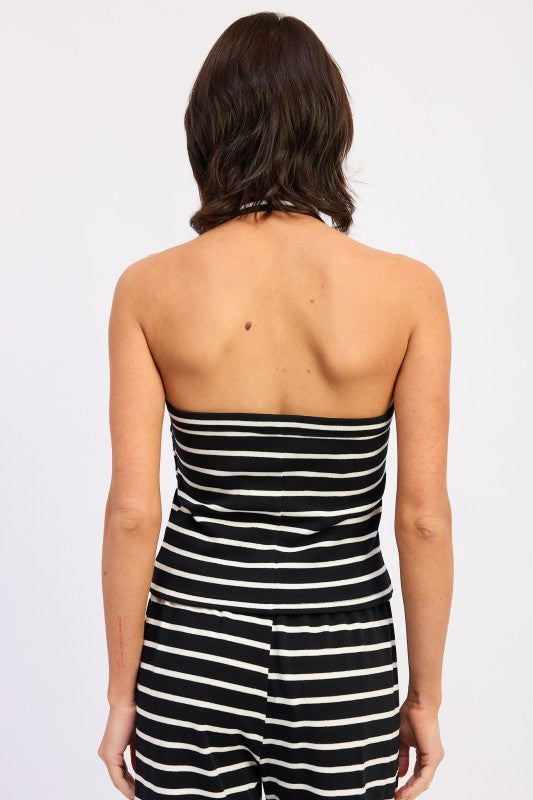 Black/White STRIPED HARDWARE HALTER TOP