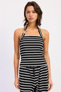 Black/White STRIPED HARDWARE HALTER TOP