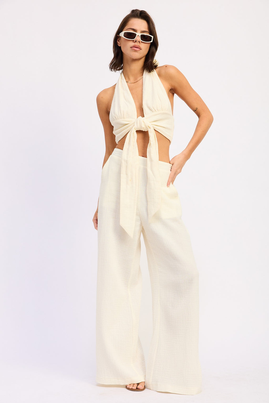 DOUBLE GAUZE HIGH WAIST PALAZZO PANTS