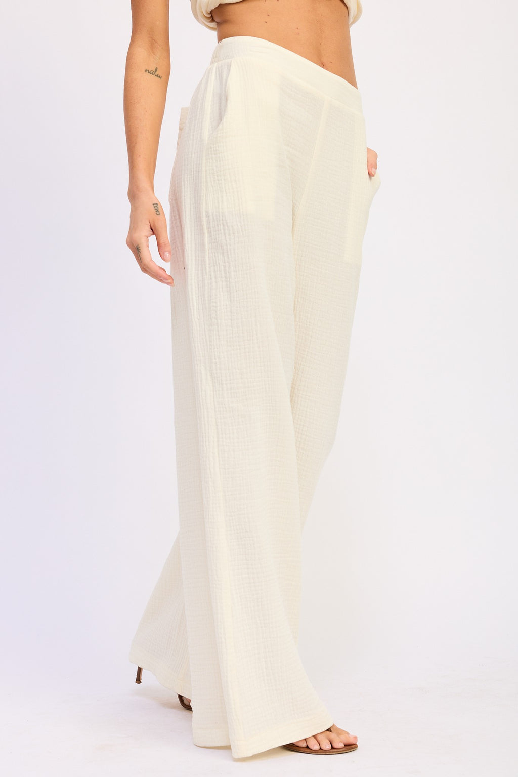 DOUBLE GAUZE HIGH WAIST PALAZZO PANTS