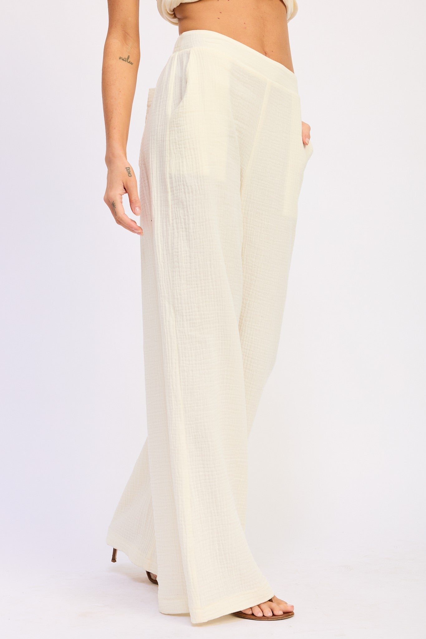 DOUBLE GAUZE HIGH WAIST PALAZZO PANTS