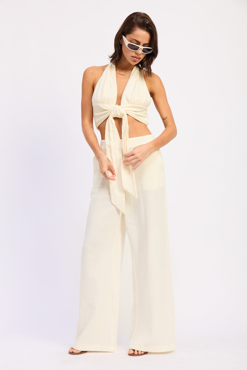 DOUBLE GAUZE HIGH WAIST PALAZZO PANTS