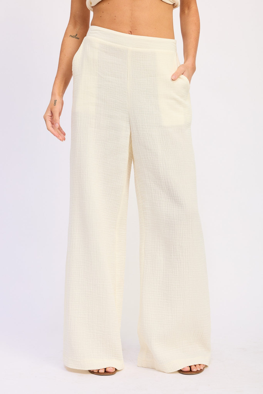 DOUBLE GAUZE HIGH WAIST PALAZZO PANTS