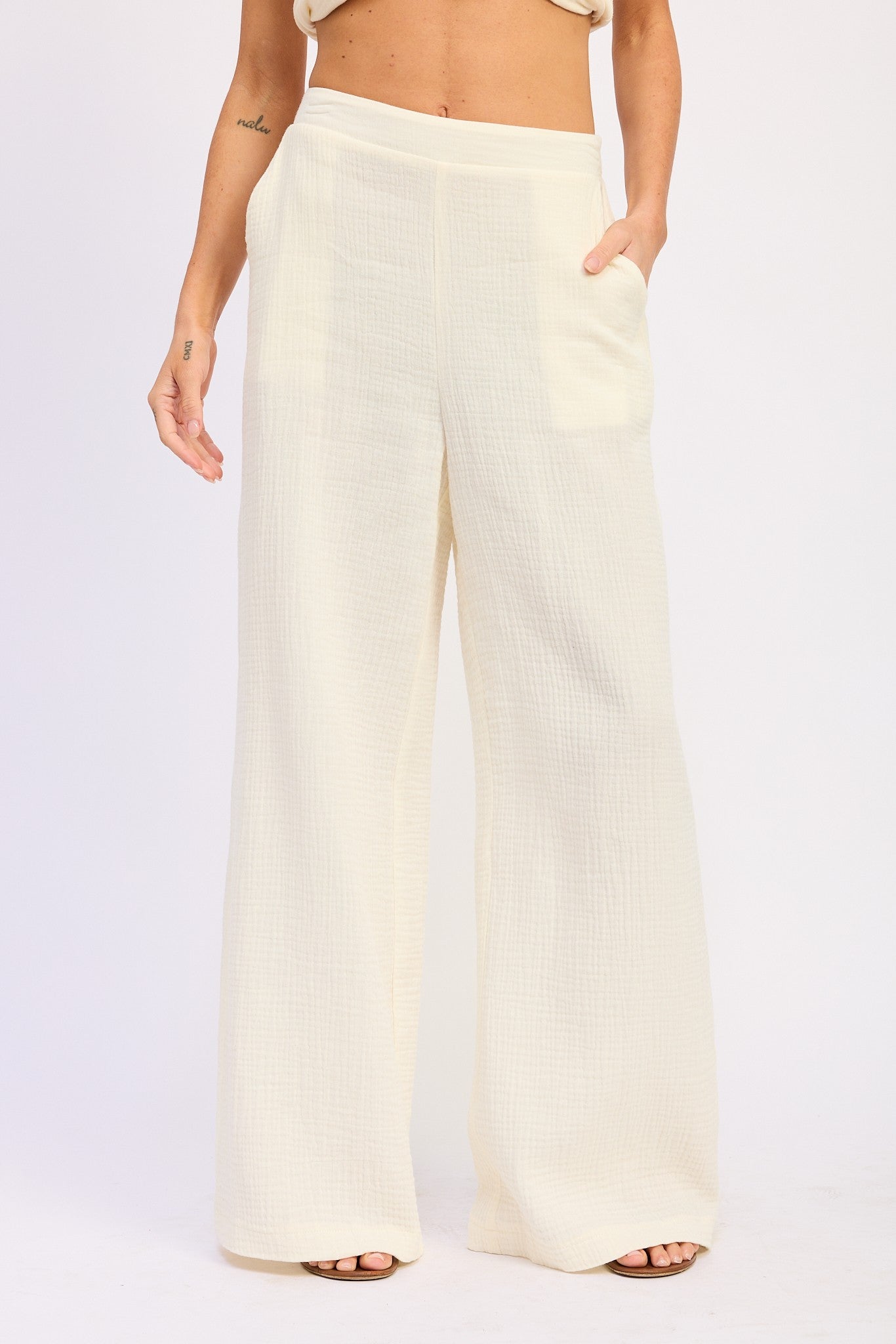 DOUBLE GAUZE HIGH WAIST PALAZZO PANTS