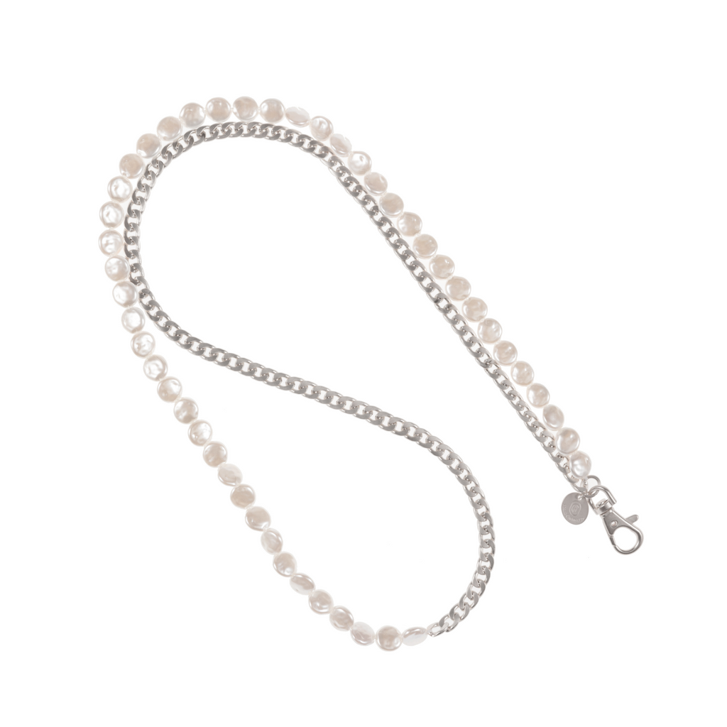 Something About Silver - Matte Silver & Pearl Crossbody Phone Chain