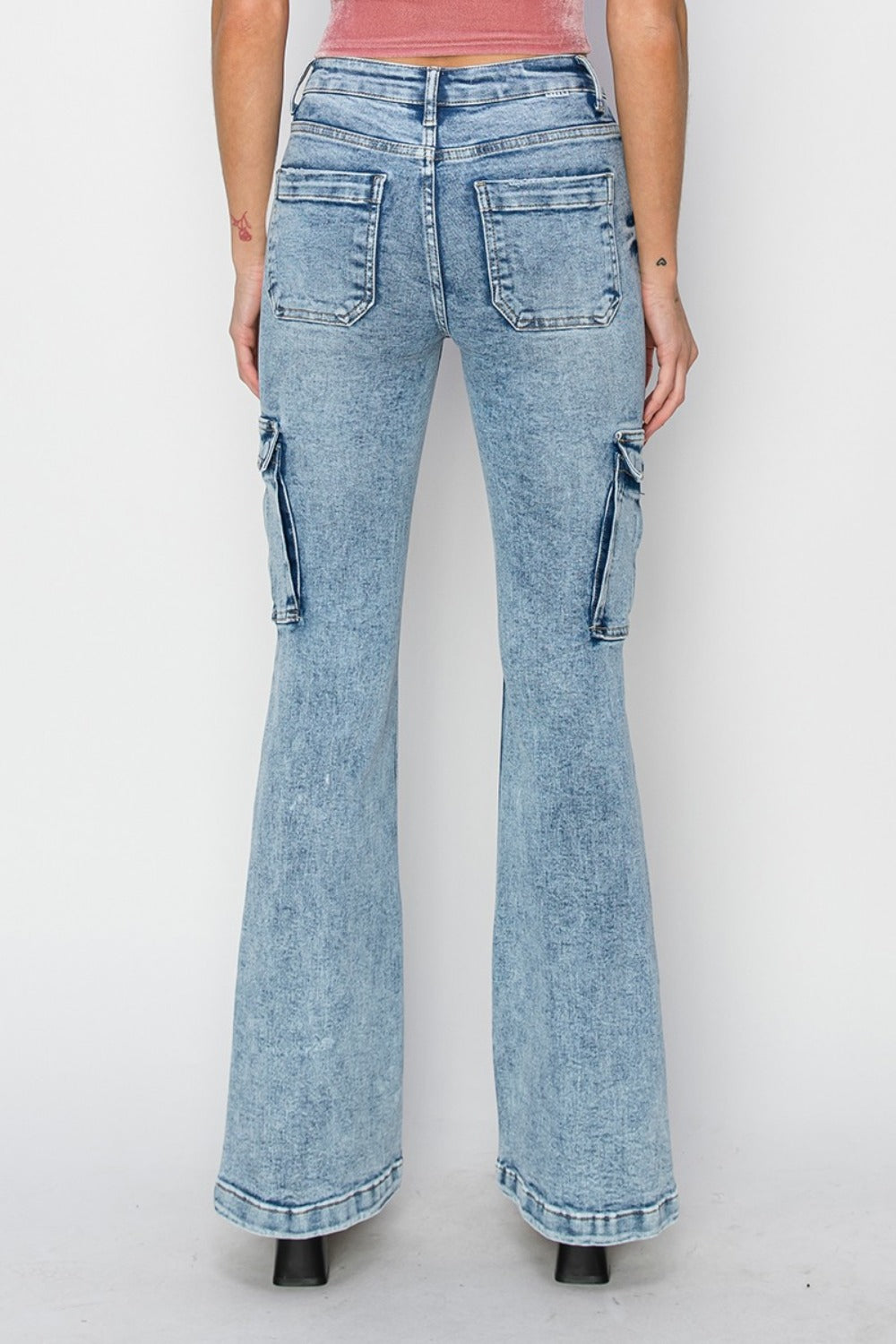 RISEN - Full-Size High-Rise Cargo Flare Jeans