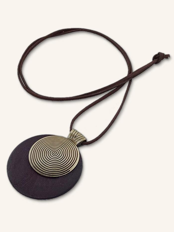 Vintage Wooden Spiral Long Necklace