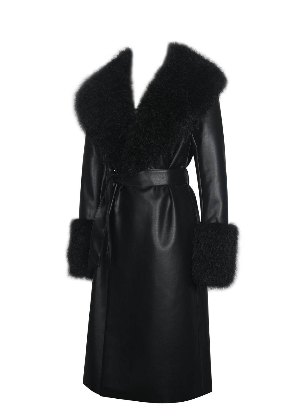 Zariah Black Faux Fur Trimmed Longline Coat