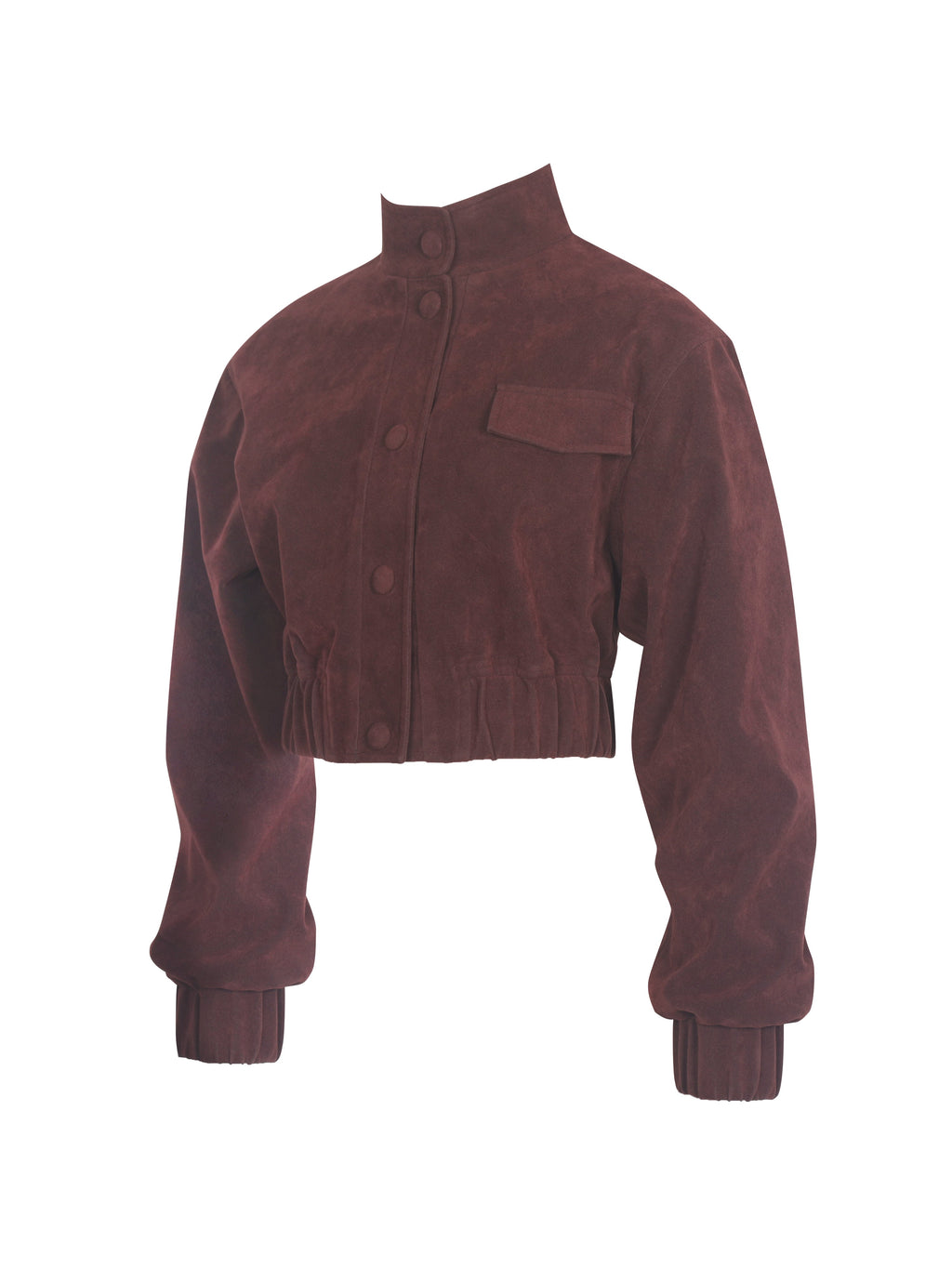 Farryn Mahogany Vegan Suede Cropped Bomber Jacket