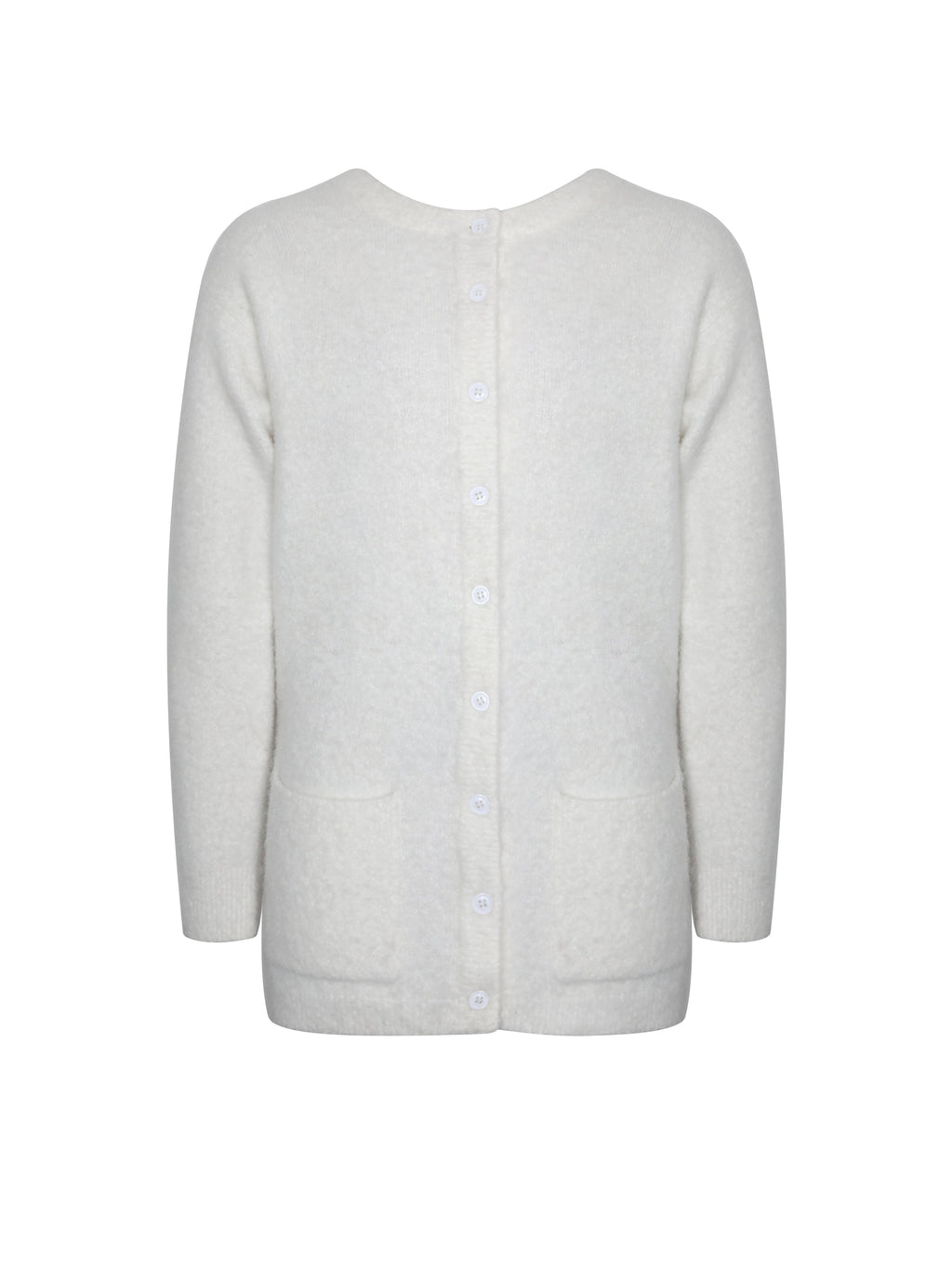 Orla White Wool-Blend Ribbed Knit Cardigan