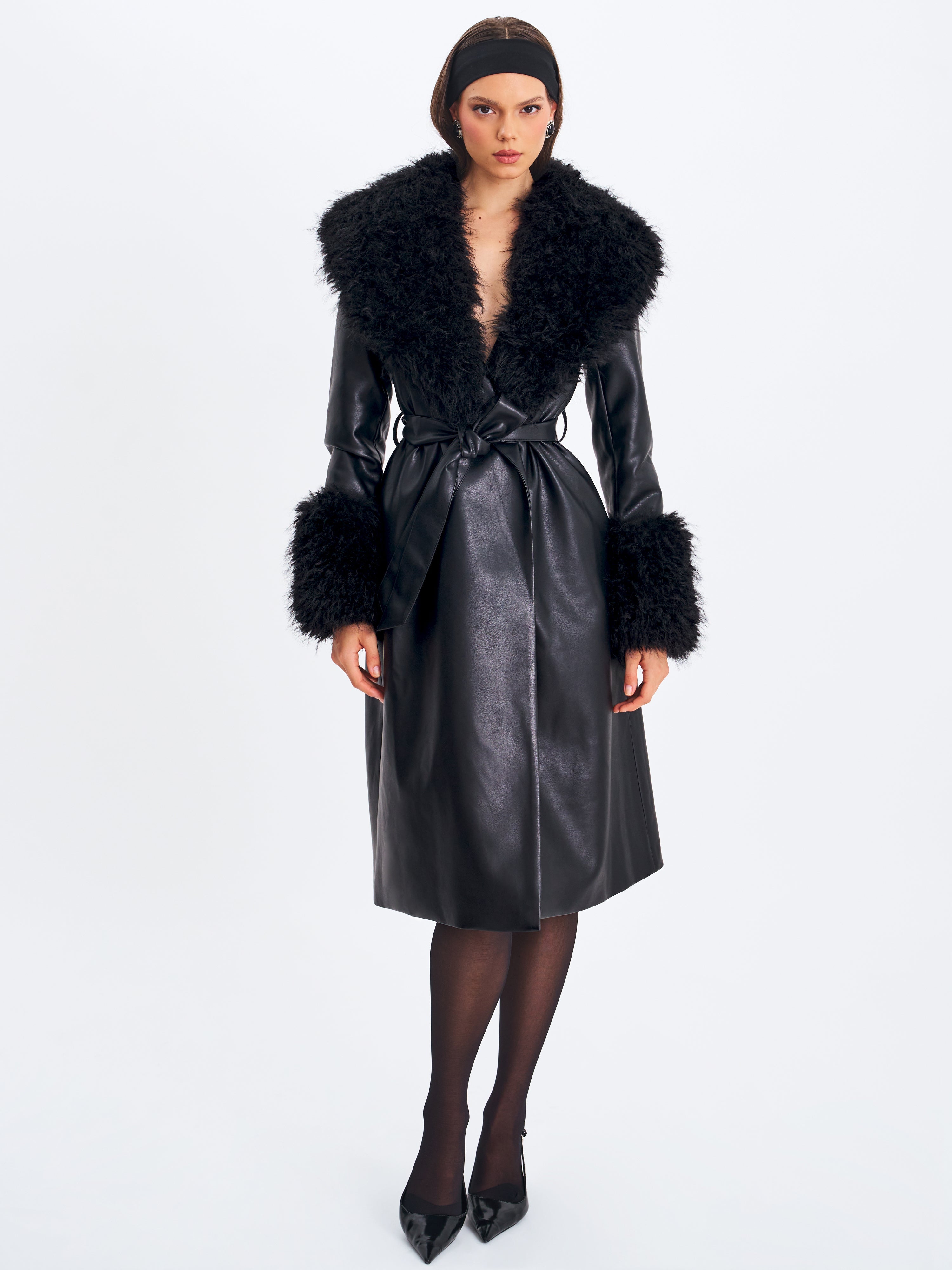 Zariah Black Faux Fur Trimmed Longline Coat