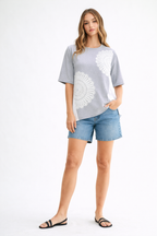 Roxi Pointe Knit Top with Lace Circled with Pearls