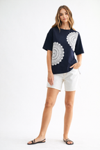 Roxi Pointe Knit Top with Lace Circled with Pearls