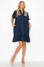 Wrenna Dress with Embroidered Flower Sparkles