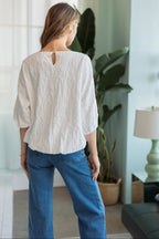 Walynn Woven Top with Pearl Ribbon Bow