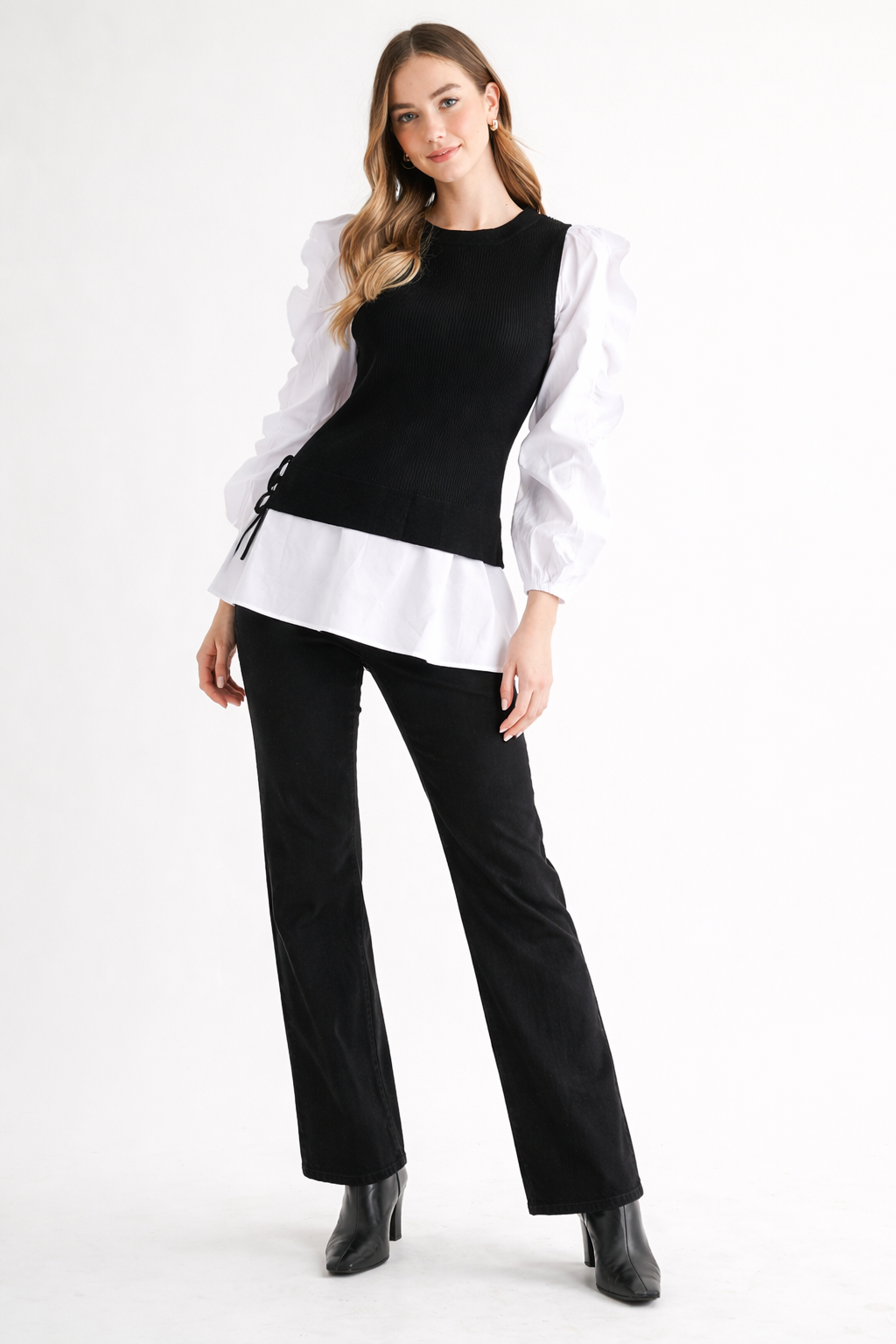 Wanelle Top with Ruffled Sleeves & Detachable Knitted Sweater Vest