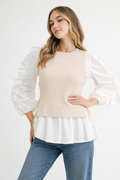 Wanelle Top with Ruffled Sleeves & Detachable Knitted Sweater Vest