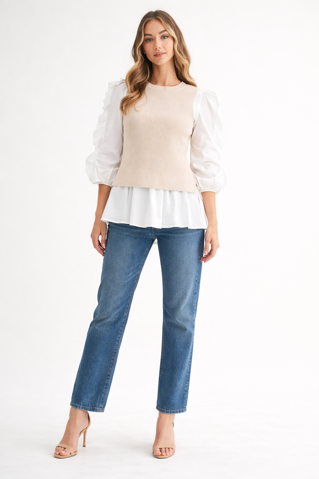 Wanelle Top with Ruffled Sleeves & Detachable Knitted Sweater Vest