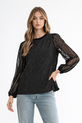 Connie Textured Woven Top with Stretch Mesh Lace