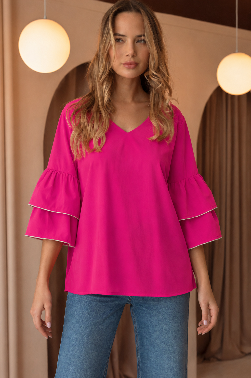 Wesenia Top with Ruffled Trimmed Beading