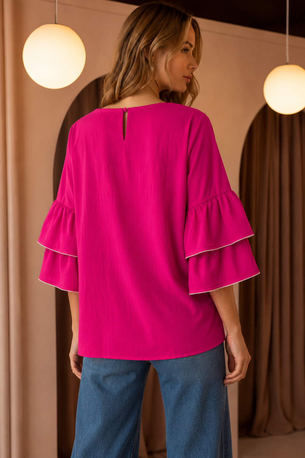 Wesenia Top with Ruffled Trimmed Beading