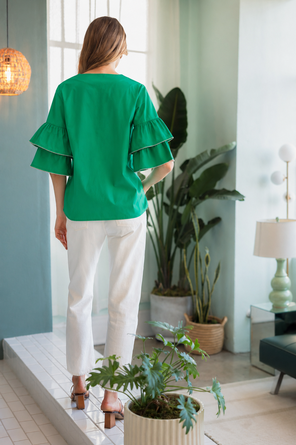 Wesenia Top with Ruffled Trimmed Beading