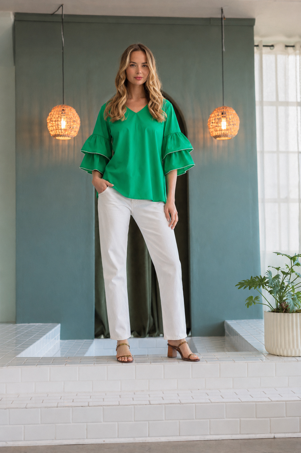 Wesenia Top with Ruffled Trimmed Beading