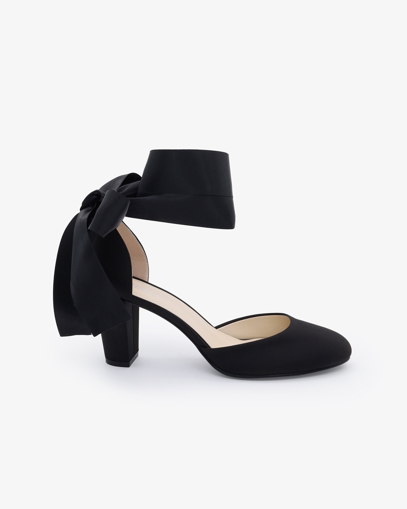 Satin Block Heel with Wrapped Ankle Tie