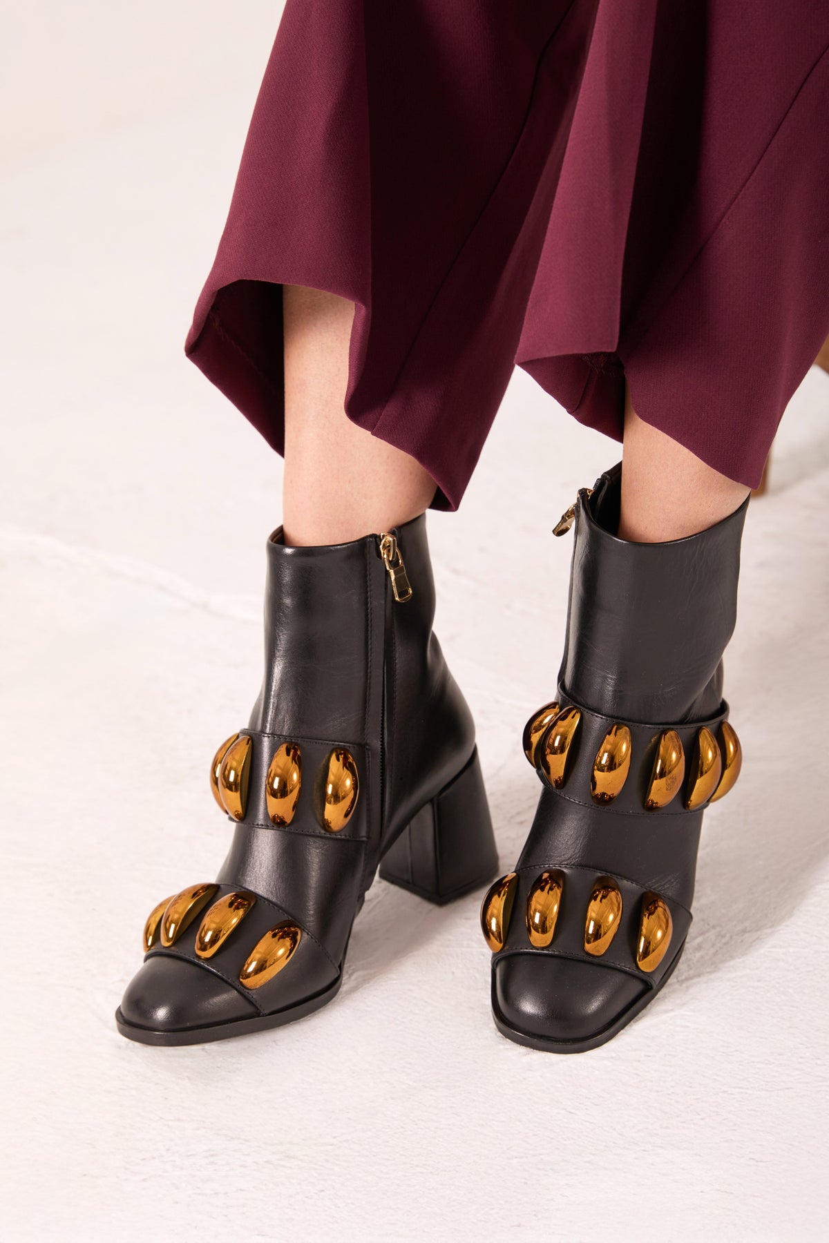 The Eclipse Black & Gold Leather Block-Heel Boots