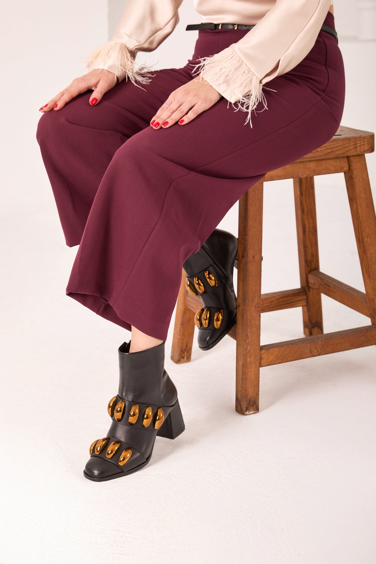 The Eclipse Black & Gold Leather Block-Heel Boots