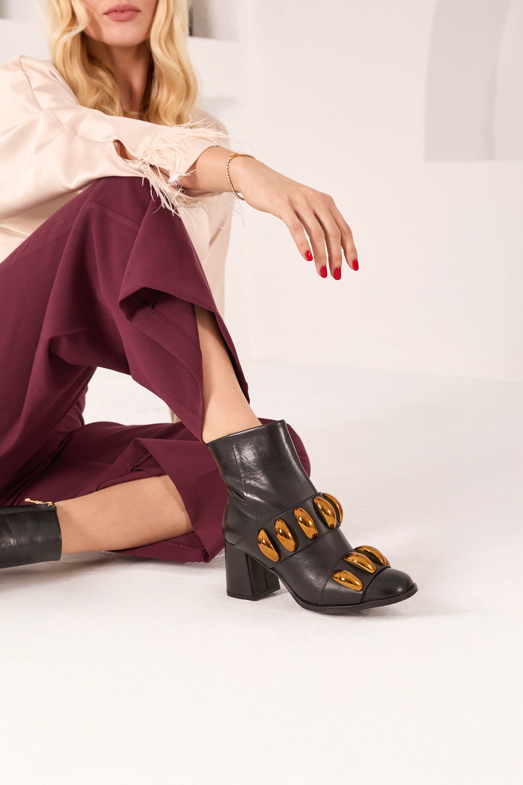 The Eclipse Black & Gold Leather Block-Heel Boots