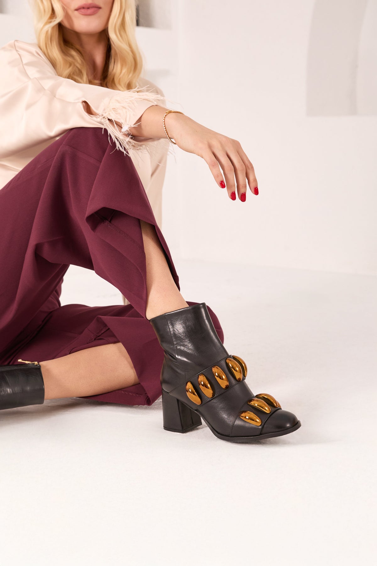 The Eclipse Black & Gold Leather Block-Heel Boots