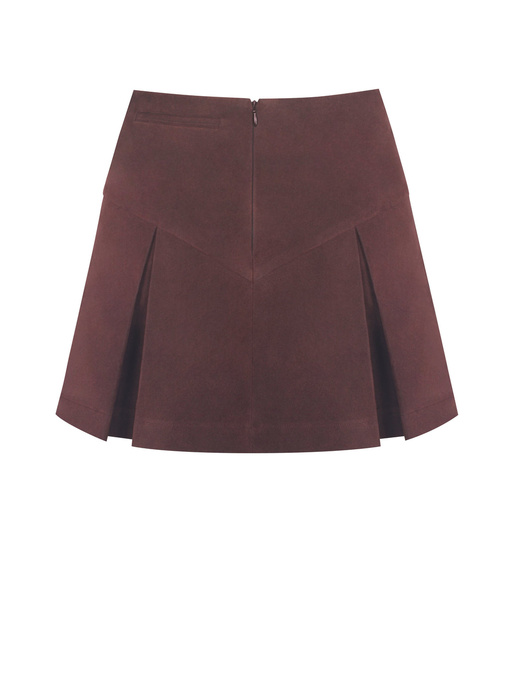 Faryn Mahogany Vegan Suede Pleated A-Line Mini Skirt