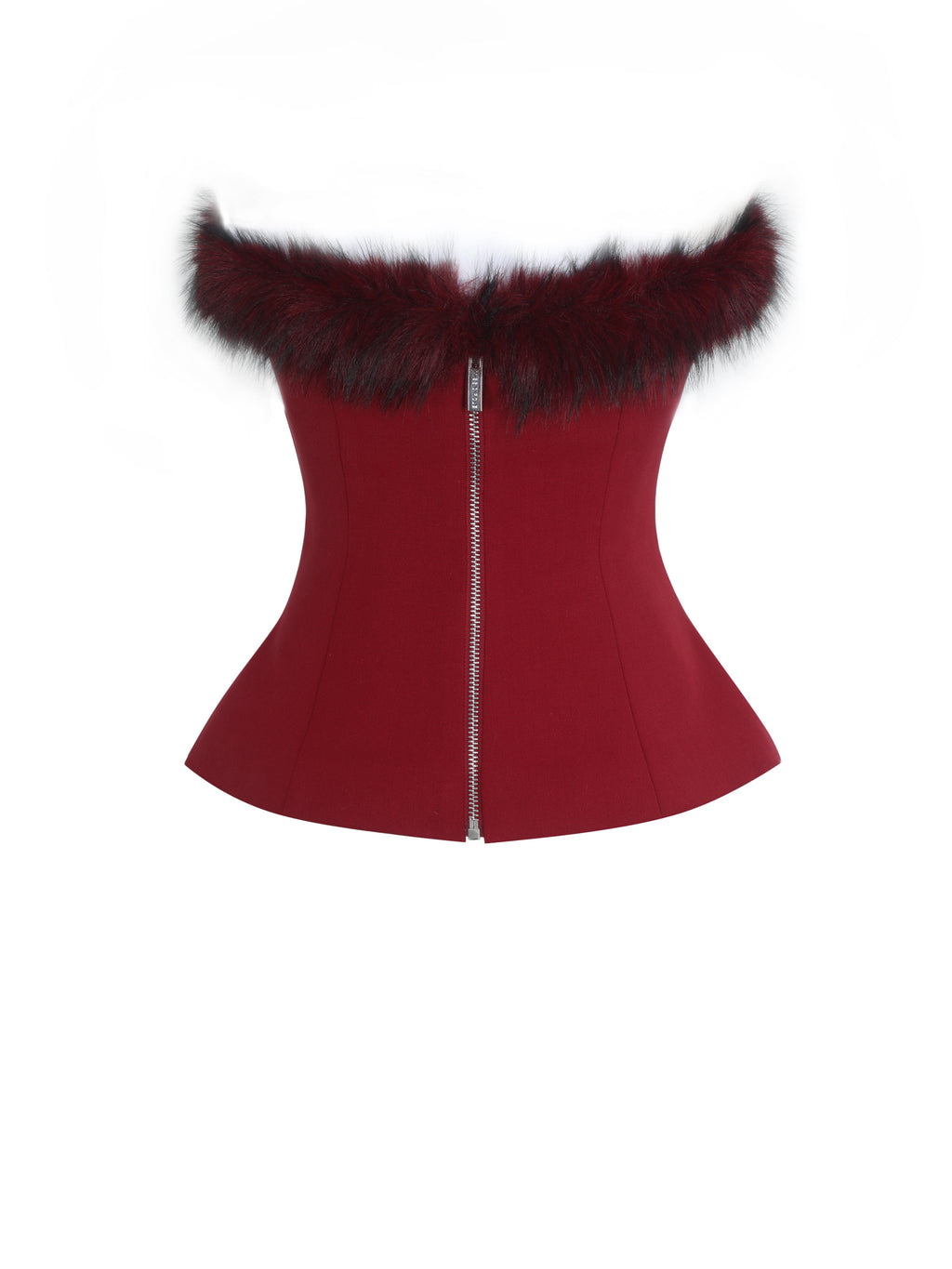 Ivette Crimson Fur-Trimmed Peplum Top