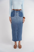 Contrast Pocket Midi Skirt- Blue Denim